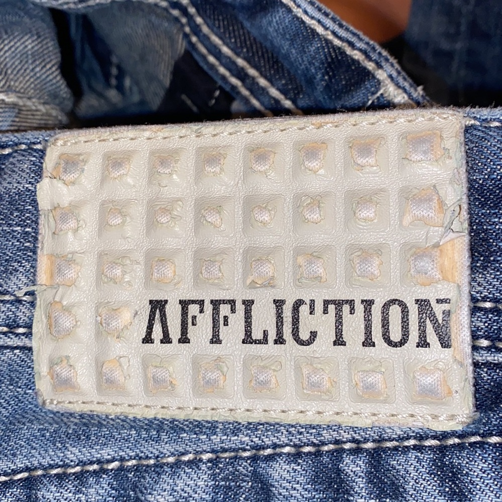 Affliction Black Premium Embroidered Distressed Blue Denim Jeans - Picture 11 of 13